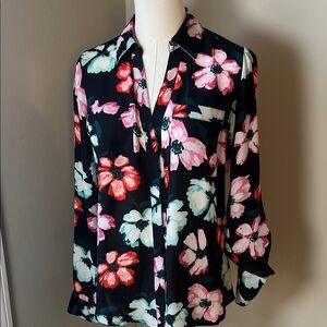 Candie's Black Floral Button Down Shirt with Red and Pink